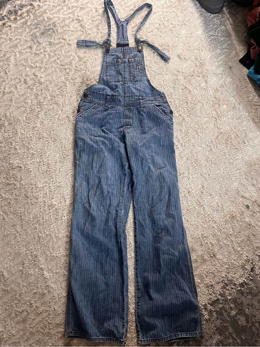 Vintage Old Navy Blue and White Striped Denim Overalls y2k